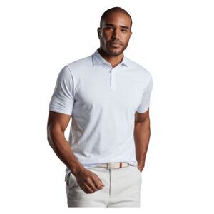 Peter Millar Crown Crafted Tour Fit Polo Shirt White Blue Stripe Knit Short Slee